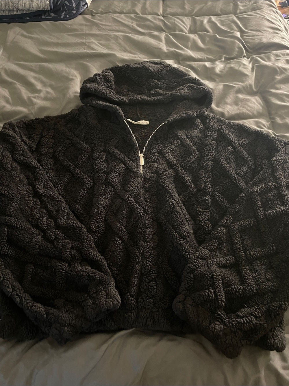 Cozy Black Sherpa Half-Zip Hoodie and sweatpants set